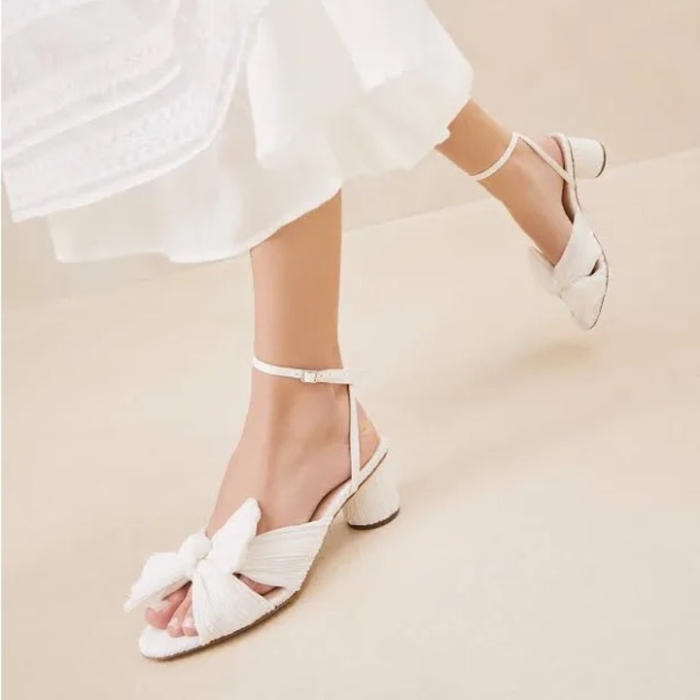 Dahlia White Pleated Bow Heel